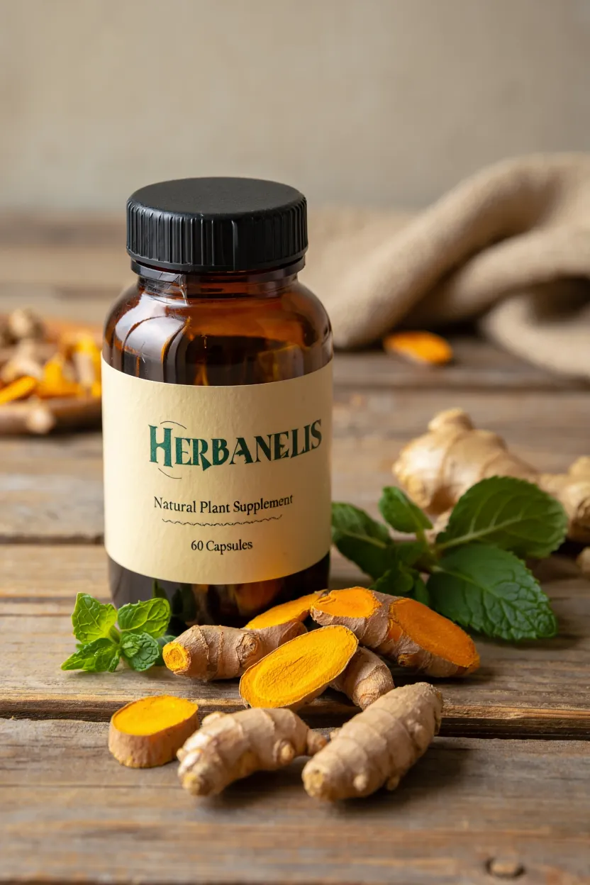 Herbanelis natural plant supplement bottle with herbal ingredients